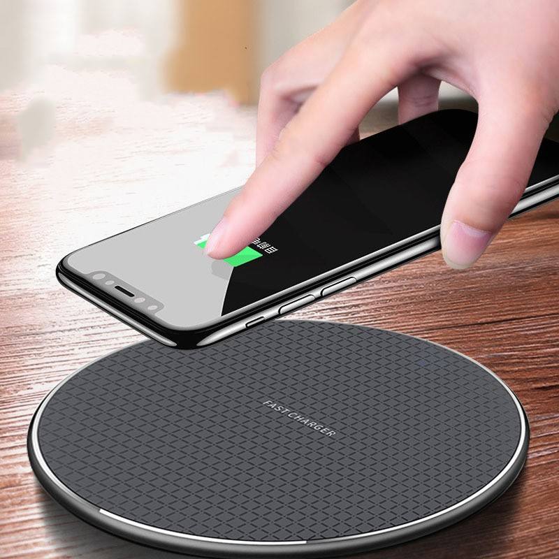 KWM Original new Ultra Thin Aluminum Alloy Wireless Charger 10W 15W Desktop Round Portable Wireless Charger